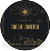 WallCircle - Wandcirkel ⌀ 30 - Stad - Skyline - Rio de Janeiro - Zwart - Ronde schilderijen woonkamer - Wandbord rond - Muurdecoratie cirkel - Kamer decoratie binnen - Wanddecoratie muurcirkel - Woonaccessoires