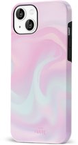 xoxo Wildhearts Sugar Rush - Double Layer - Roze hoesje geschikt voor iPhone 14 Plus hoesje - Stevige case geschikt voor iPhone 14 Plus - Marmer hoesje beschermhoes - Roze telefoonhoesje