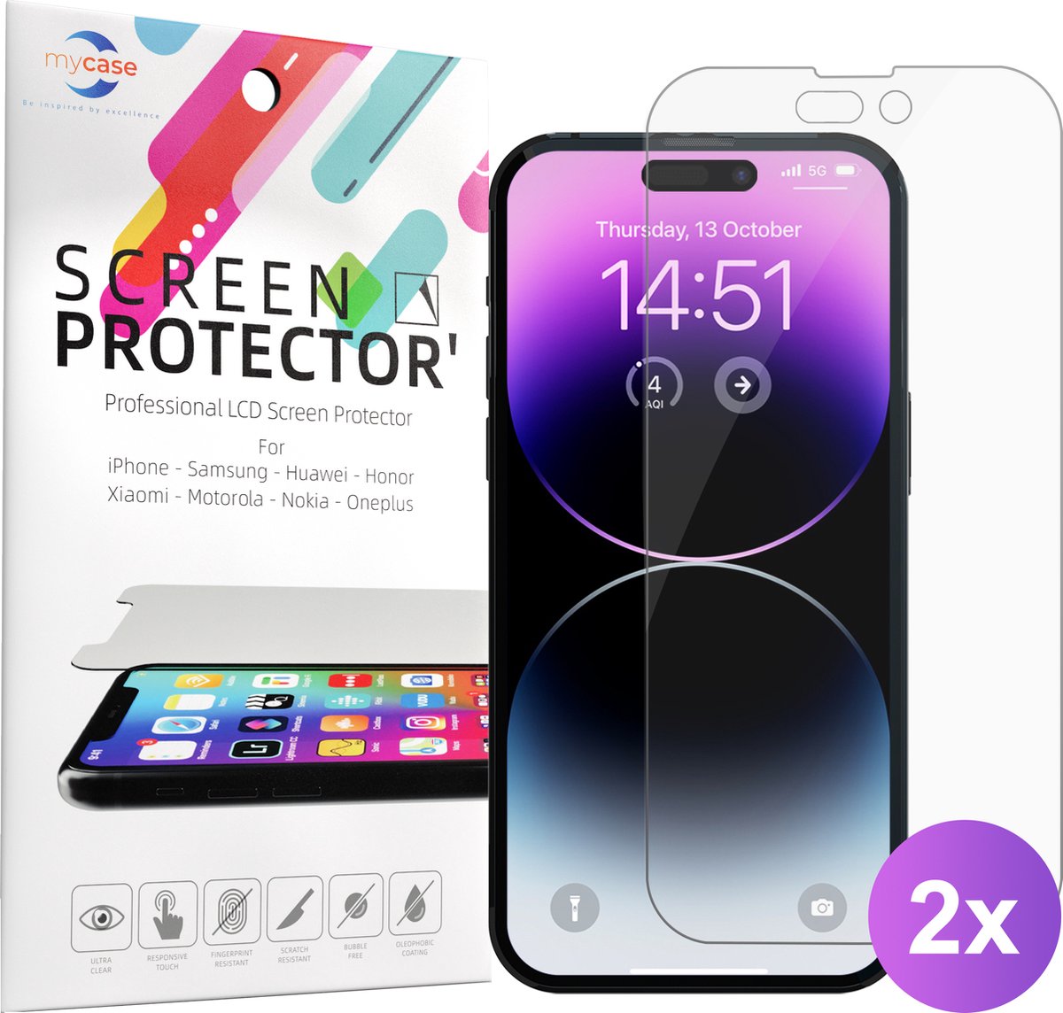 Geschikt voor iPhone 14 Pro Max screenprotector - 2 stuks beschermglas Tempered Glas Gehard