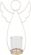 Vosteen - Kerstdecoratie - Metalen Engel met waxinelichthouder - Goud - 14,5x5x 21,5 cm