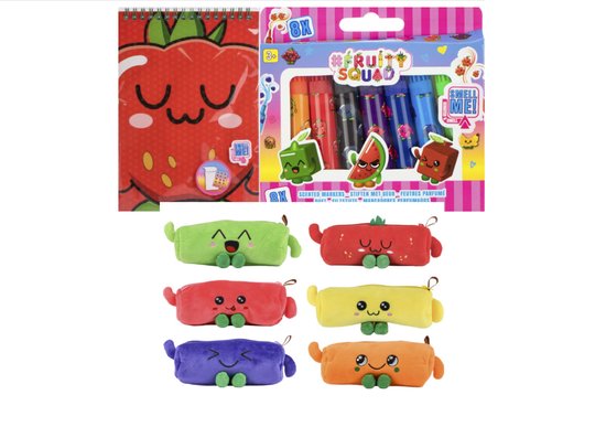 Fruity-squad 8 mini stiftjes geur + etui + kleurboek met stickers combi voordeel