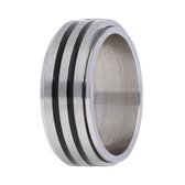 Lucardi Heren Stalen anxiety ring met zwarte strepen - Ring - Staal - Zilverkleurig - 23 / 72 mm