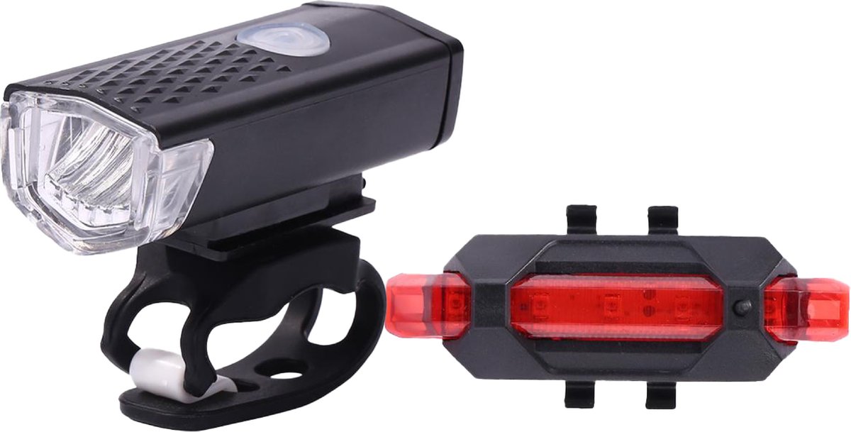 LAKOO-fietsverlichting-Fietsverlichting Set - Oplaadbare USB Led Fietslamp - Voor en Achter - Waterdicht - 4 Lichtstanden - Zwart-Fietslampjes