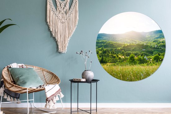 Cercle mural - Paysage - Herbe - Nature - Arbres - Décoration murale ronde - Cercle mural - Cercle mural nature - Tableau rond - 140x140 cm - Plastique - Tableaux ronds