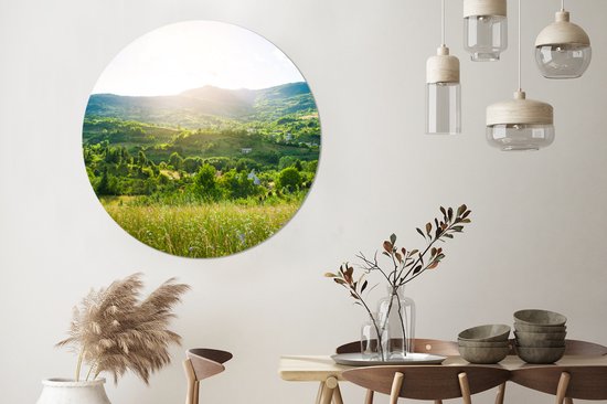 Cercle mural - Paysage - Herbe - Nature - Arbres - Décoration murale ronde - Cercle mural - Cercle mural nature - Tableau rond - 140x140 cm - Plastique - Tableaux ronds