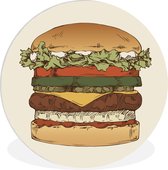 WallCircle - Wandcirkel ⌀ 60 - Een illustratie van een klassieke hamburger - Ronde schilderijen woonkamer - Wandbord rond - Muurdecoratie cirkel - Kamer decoratie binnen - Wanddecoratie muurcirkel - Woonaccessoires