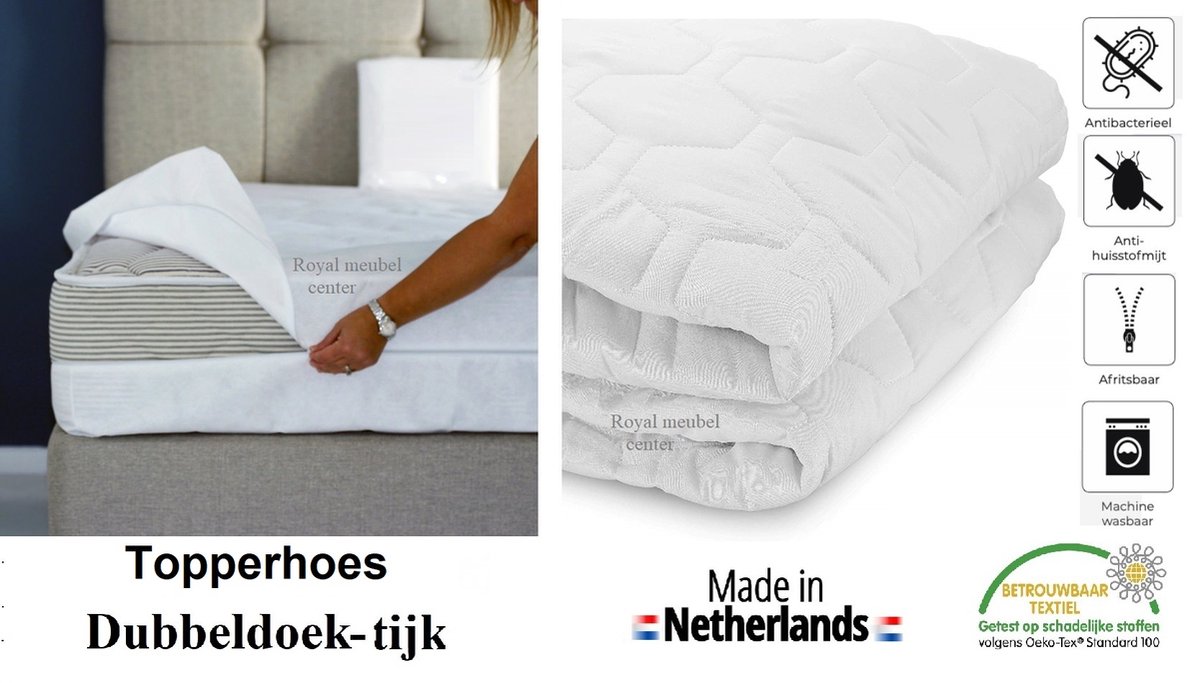 Topperhoes (Dubbeldoek tijk) 140x190 Dikte 6 t/m 8 cm Anti-allergische Wasbare hoes met rits Royalmeubelcenter.nl ® ( LET OP HOES - TIJK )