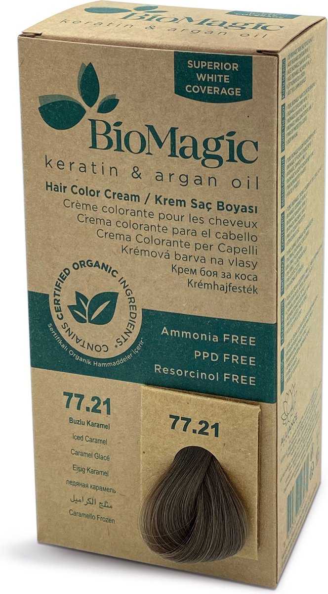 Natuurlijke haarverf KIT met Biologische Ingrediënten ook verkrijgbaar in Apotheken - IJS KARAMEL 77/21 BioMagic