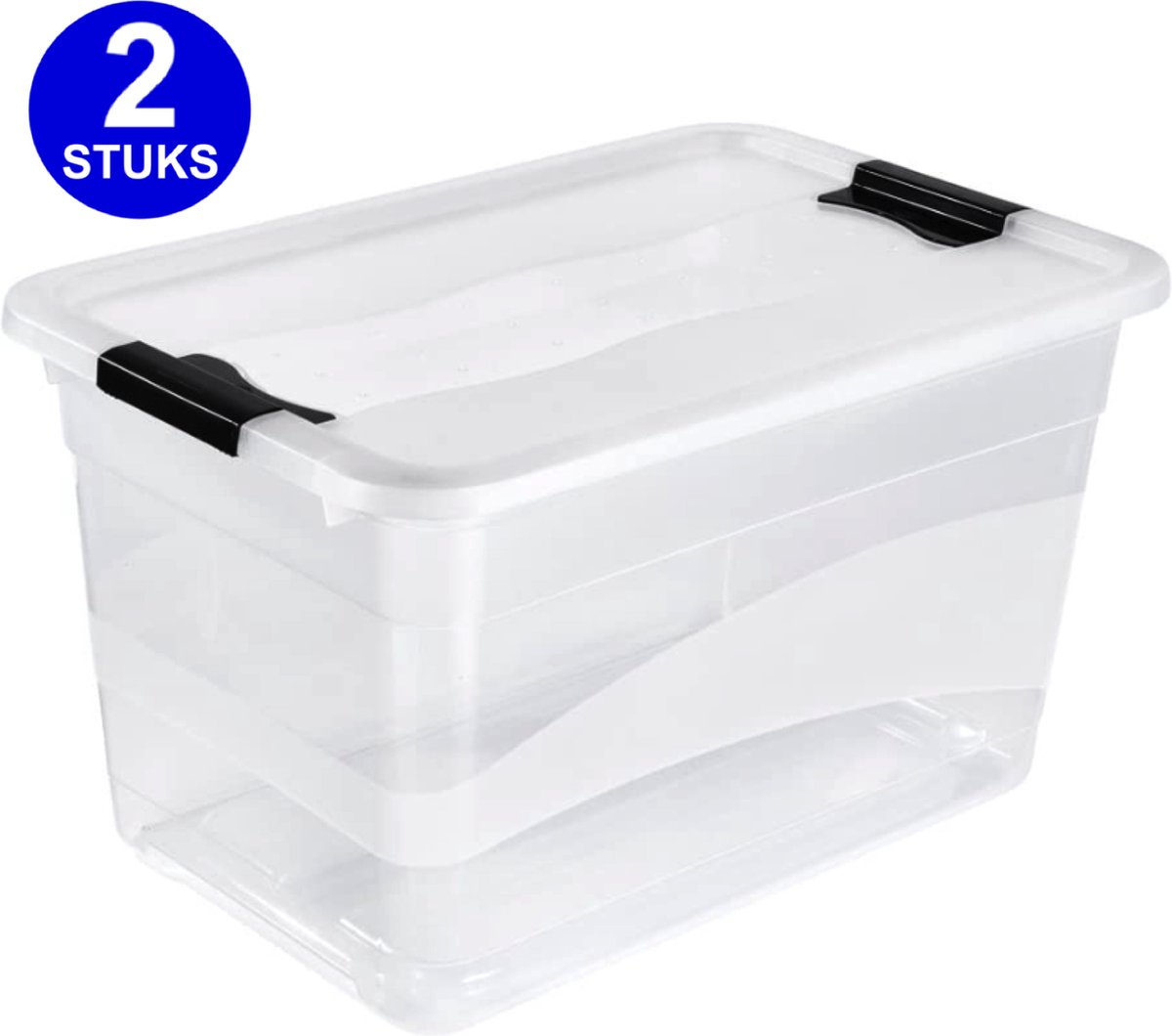 Opbergbox 52L - Set van 2 Opbergboxen met Deksel - 59x39x34cm - Opbergdoos voor kerstballen, kerstspullen, kleding, schoenen - Opslagbak – Kunststof