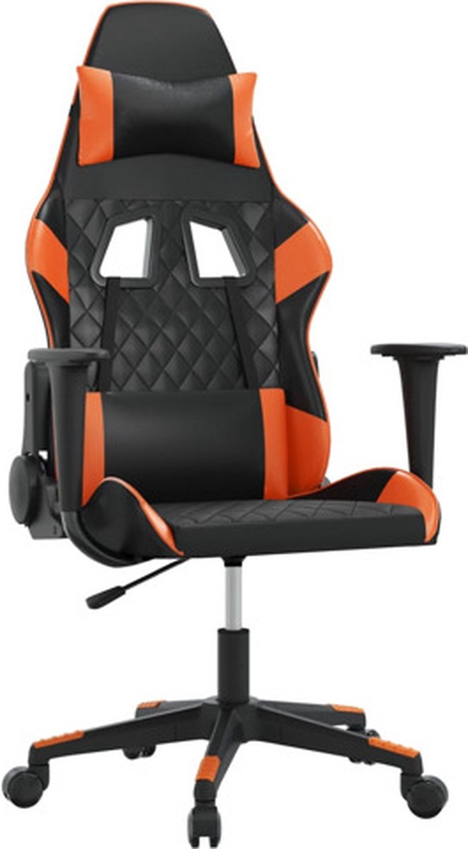 vidaXL Massage - gamestoel - kunstleer - zwart - en - oranje Zwart en oranje
