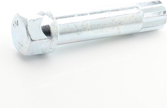 Zilverkleurige conische wielbout met M14x1.5 draad, 40mm lengte.