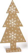 Hetty'S - Houten Kerstboompje - Bruin met sneeuwvlokken - Maat 35 cm hoog - Met gratis sleetje -
