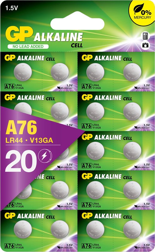 GP Extra Alkaline LR44 batterij | AG13 | A76 knoopcel batterijen 1.5V V13GA - 20 stuks