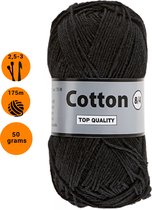 Lammy Yarns Cotton Eight 8/4 - zwart (001) - 1 bol van 50 gram - dun katoen garen