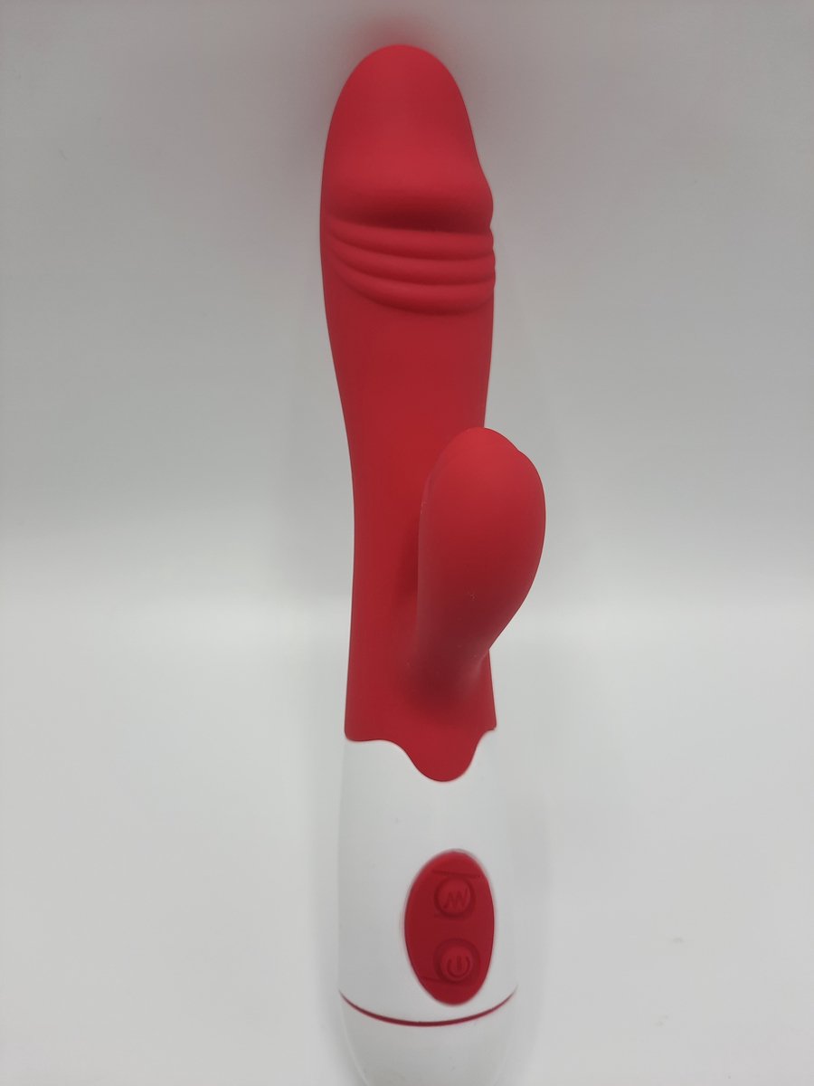 Goedkoopste Erodit® Tarzan dildo vibrator -Bunny Vibrator-Geribbelde eikel stimulatie clitoris- g-spot - Anaal vibrators voor mannen- vibrators voor vrouwen -Rood, 19,5 cm- incl batterij- Sex toys- Erotiek- Seksspeeltjes voor koppels