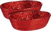 Mandjes - zeegras - 24 x 19 x 8 cm - rood metallic - 2x stuks - broodmandjes