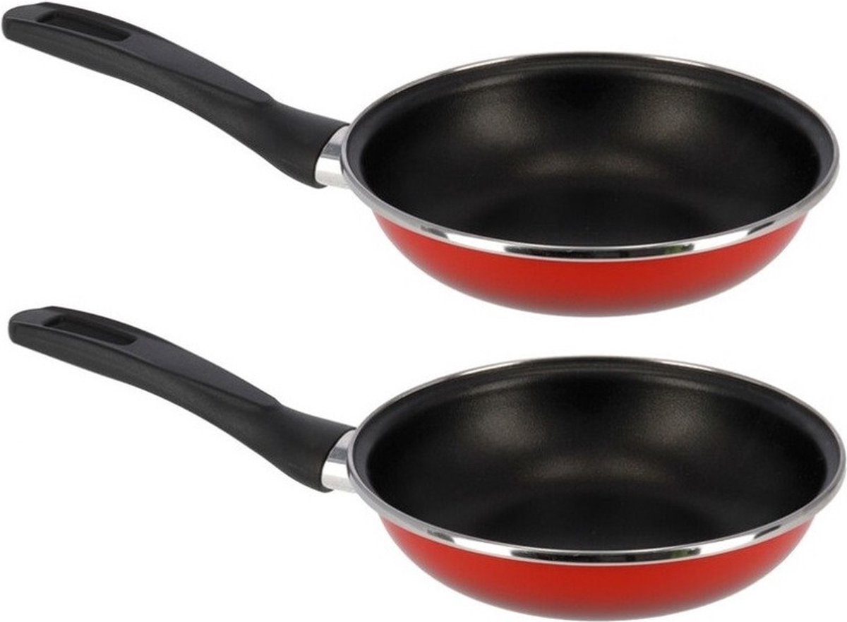 Set van 2x stuks aluminium professionele rode koekenpan Merida met anti-aanbak laag 20 cm - Hapjespannen