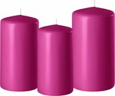 Set van 3x stuks fuchsia roze stompkaarsen 10-12-15 cm met diameter 6 cm - Sfeer kaarsen voor binnen
