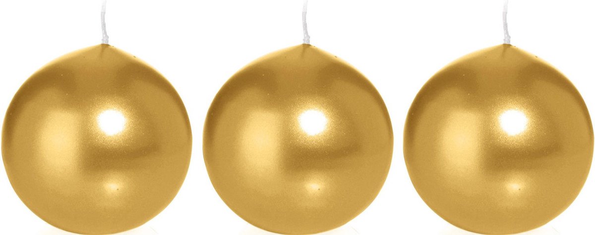 Trend Candles Bolkaars glad - 3x - goud - 8 cm - 25 branduren - ronde kaarsen Goudkleurig