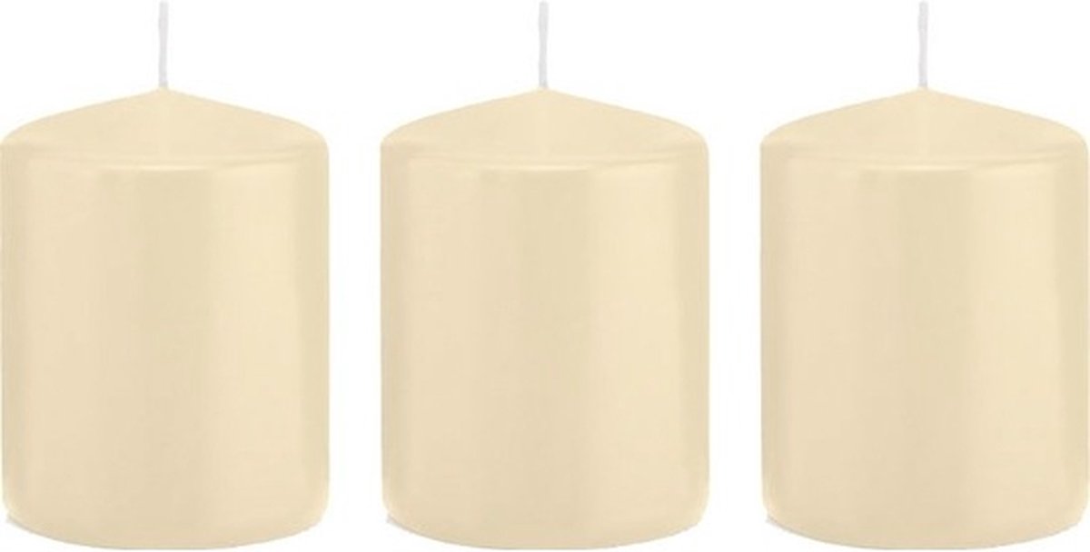 Trend Candles Cilinderkaars/stompkaars - 3x - cremewit - 6 x 8 cm - 29 branduren - met brandvertragende folie