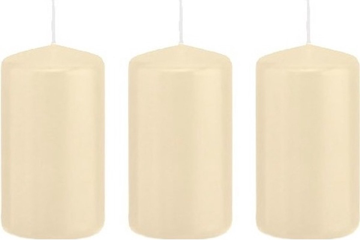 Trend Candles Cilinderkaars/stompkaars - 3x - cremewit - 5 x 10 cm - 23 branduren - met brandvertragende folie