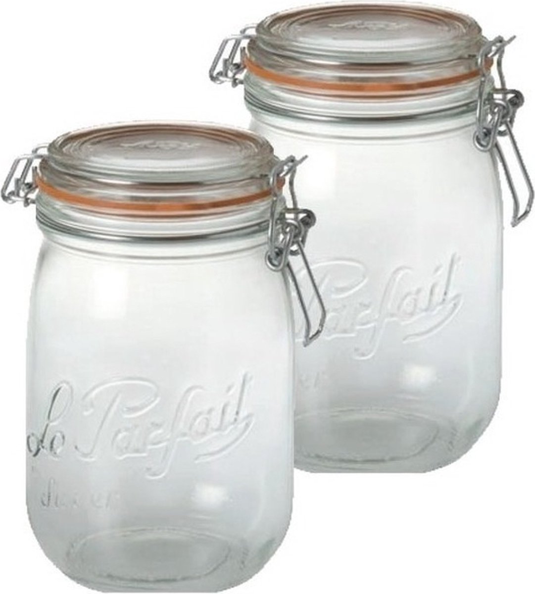Le Parfait Voorraad/weckpot - 2x - glas - transparant - 17,6 x 8,5 cm - 1 L