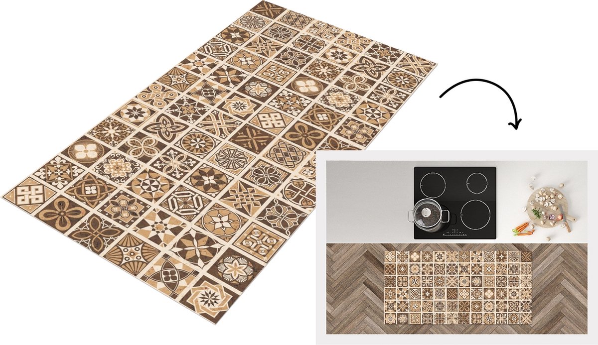KitchenYeah Keukenloper - Loper keuken - Design - Bloemen - Bruin - Natuur - Vintage - 120x60 cm - Keukenloper vinyl Multicolor