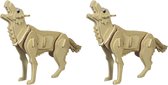 2x stuks houten dieren 3D puzzel wolf - Speelgoed bouwpakket 23 x 18,5 x 0,3 cm.