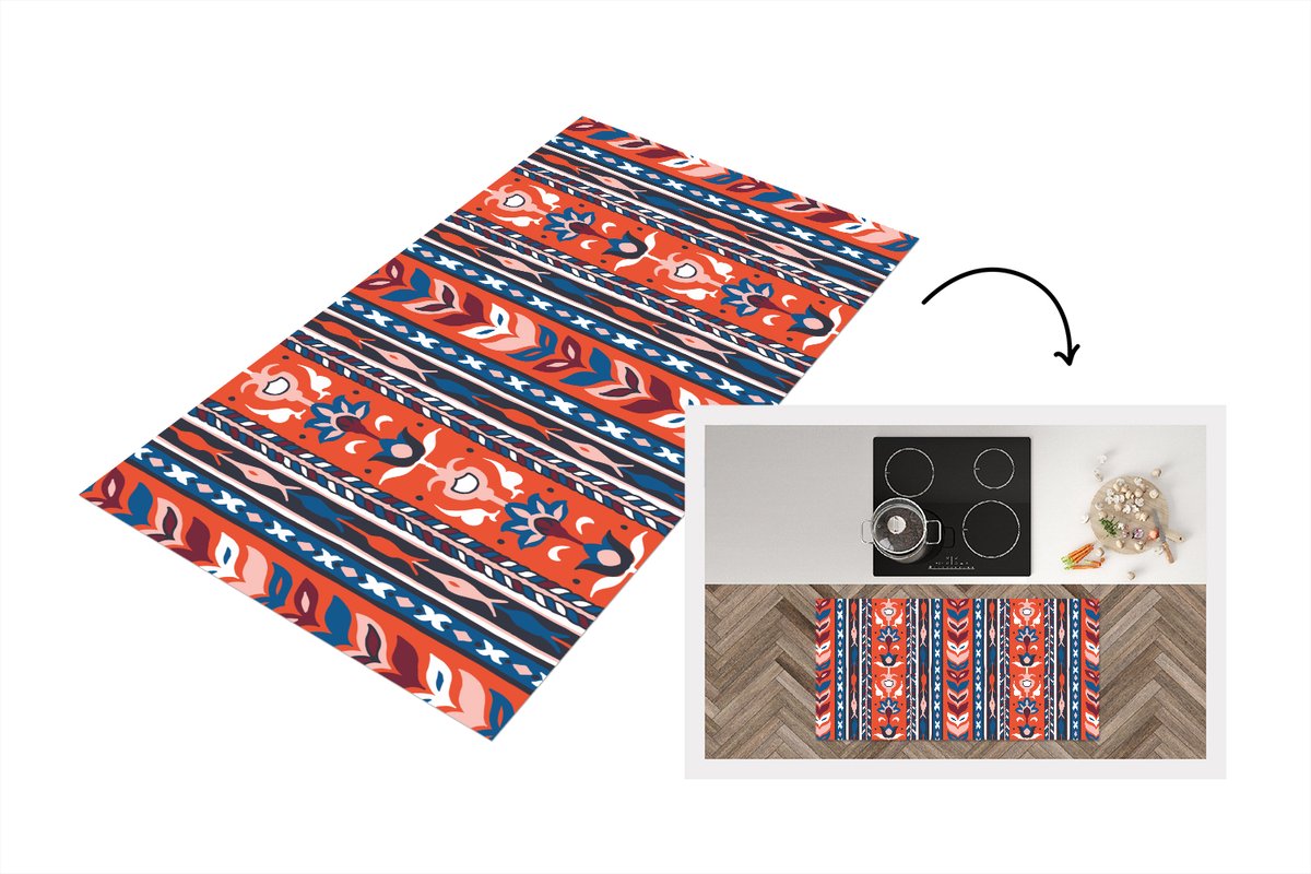 KitchenYeah Keukenloper - Loper keuken - Design - Bloemen - Planten - Rood - Minimalisme - 120x60 cm - Keukenloper vinyl Multicolor