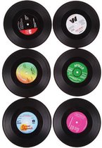 Knaak Retro LP Vinyl Onderzetters - 6 stuks - Zwart