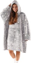 Noony Luminous Grey oversized hoodie deken - Glow in the dark sterren - plaids met mouwen - Fleece deken met mouwen - Ultrazachte binnenkant - Hoodie blanket - Snuggie - One size fits all