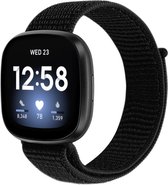 By Qubix geschikt voor Fitbit Versa 3 & Sense 1 - Sport loop nylon bandje - Zwart Smartwatchbandje bandje Armband Polsband Strap Band Watchband