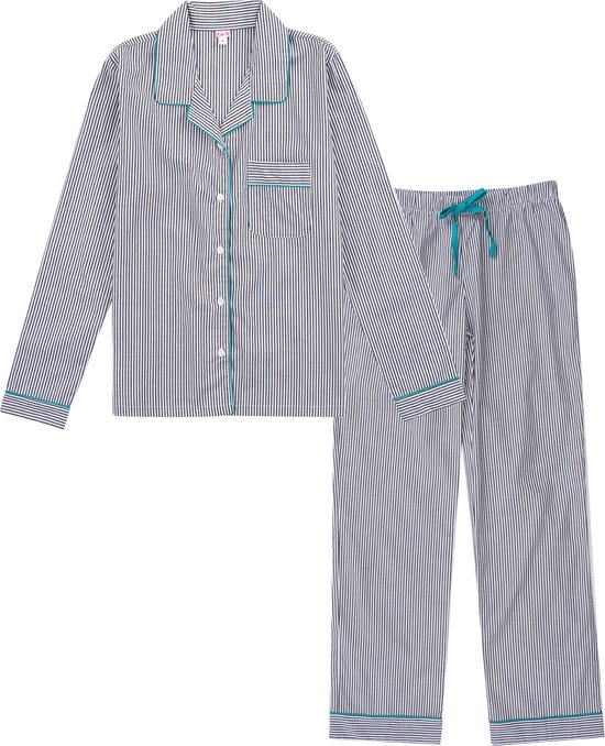 La-V katoen pyjama set voor dames met Zwart gestreept L (Valt klein)