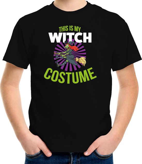 Verkleed t-shirt witch costume zwart voor kinderen - Halloween kleding 146/152