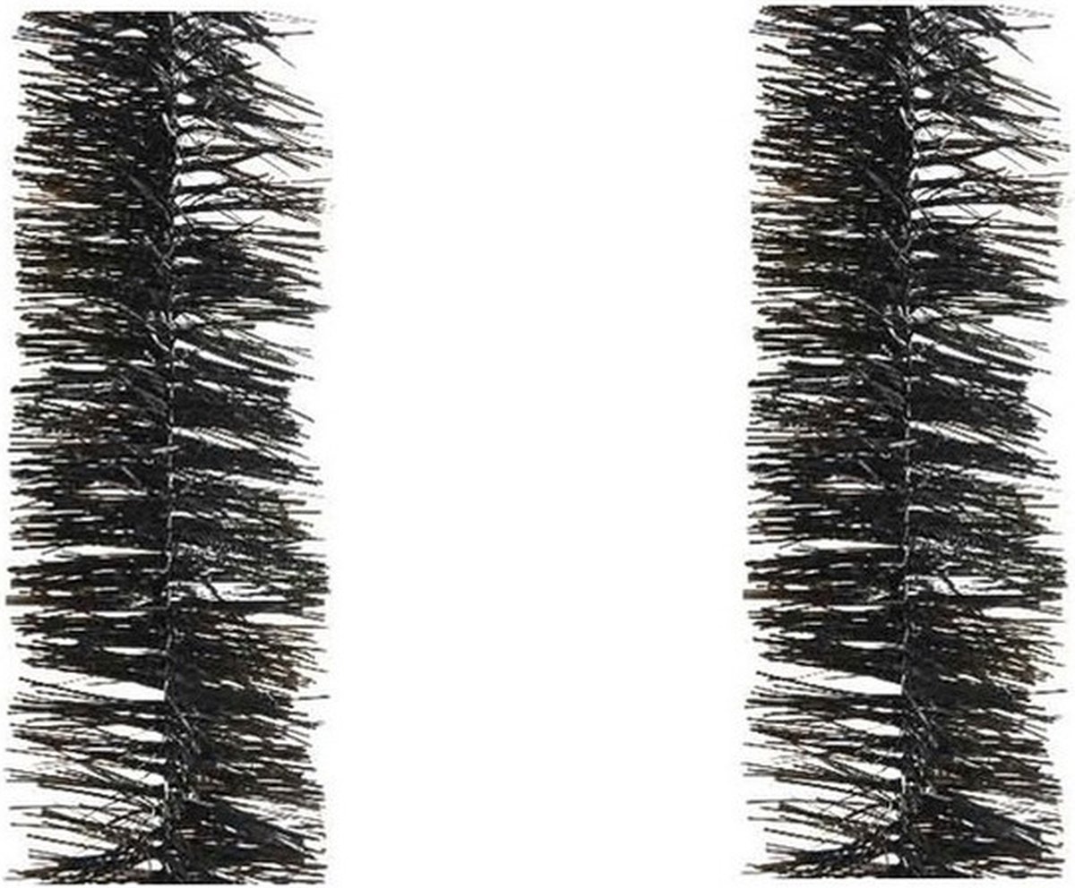 6x stuks zwarte kerstslingers 270 cm kerstboom versieringen - Guirlande folie lametta - Zwarte kerstboom versieringen