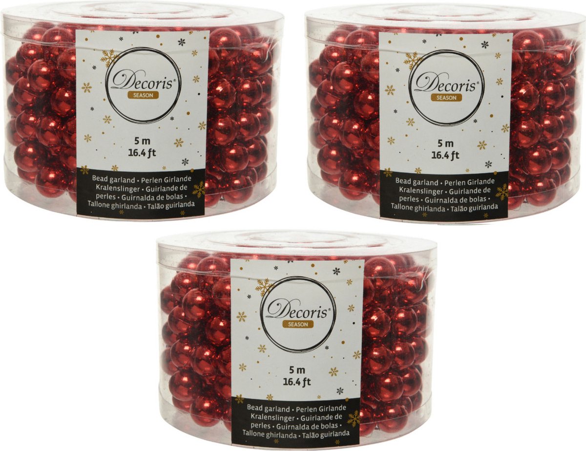 4x stuks kralenslinger kerstboom slingers/guirlandes rood 5 meter x 1,4 cm - Kerstversiering kralenslingers