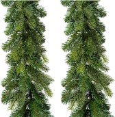 Set van 2x stuks kerst dennenslinger guirlandes groen 20 x 270 cm dennenguirlandes kerstversiering - Kerstslingers