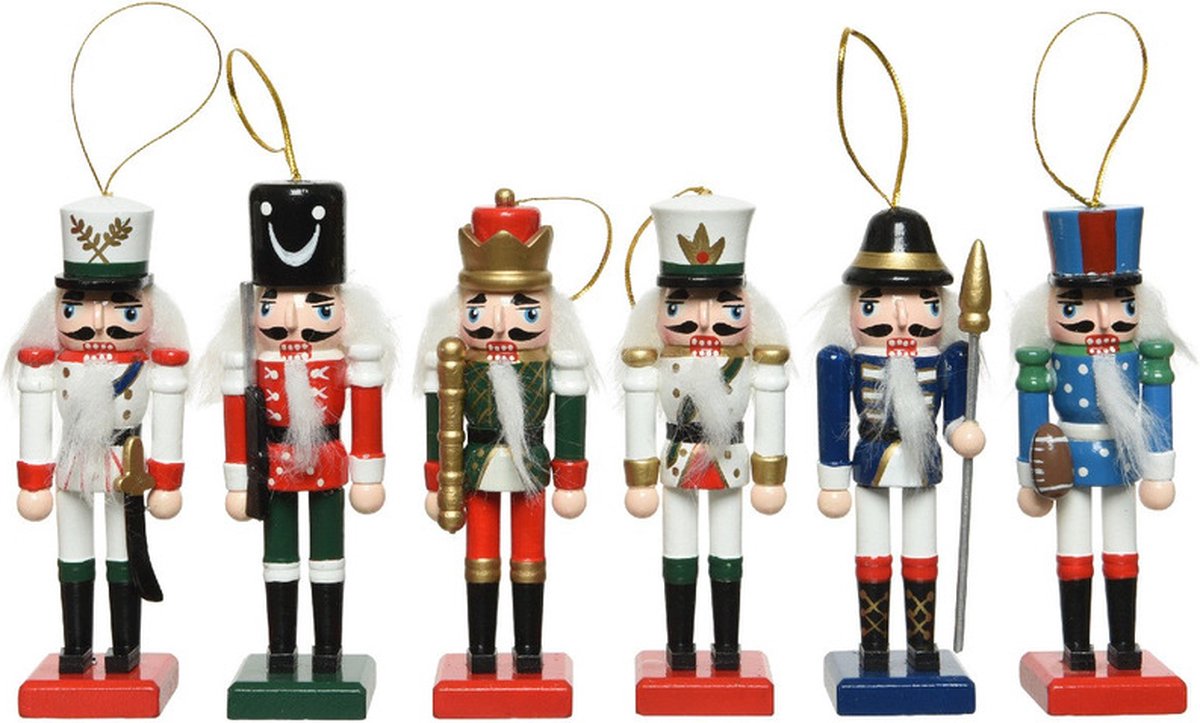 Decoris 12x Kerstboomhangers notenkraker poppetjes - 12 cm - kunststof - feestelijk - traditioneel Multi