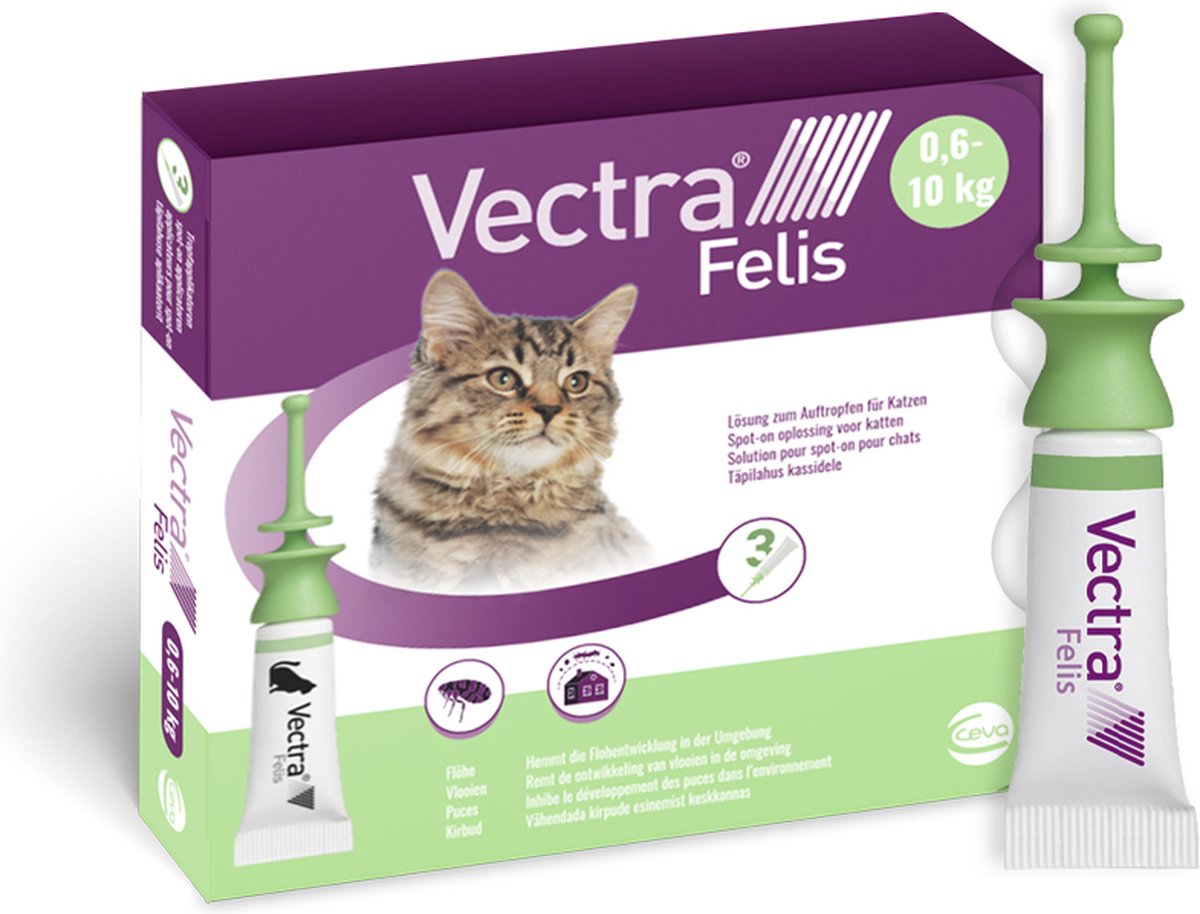 VECTRA Felis - Vlooiendruppels - voor katten 0.6 t/m 10 kg - 3 pipetten - Vectra