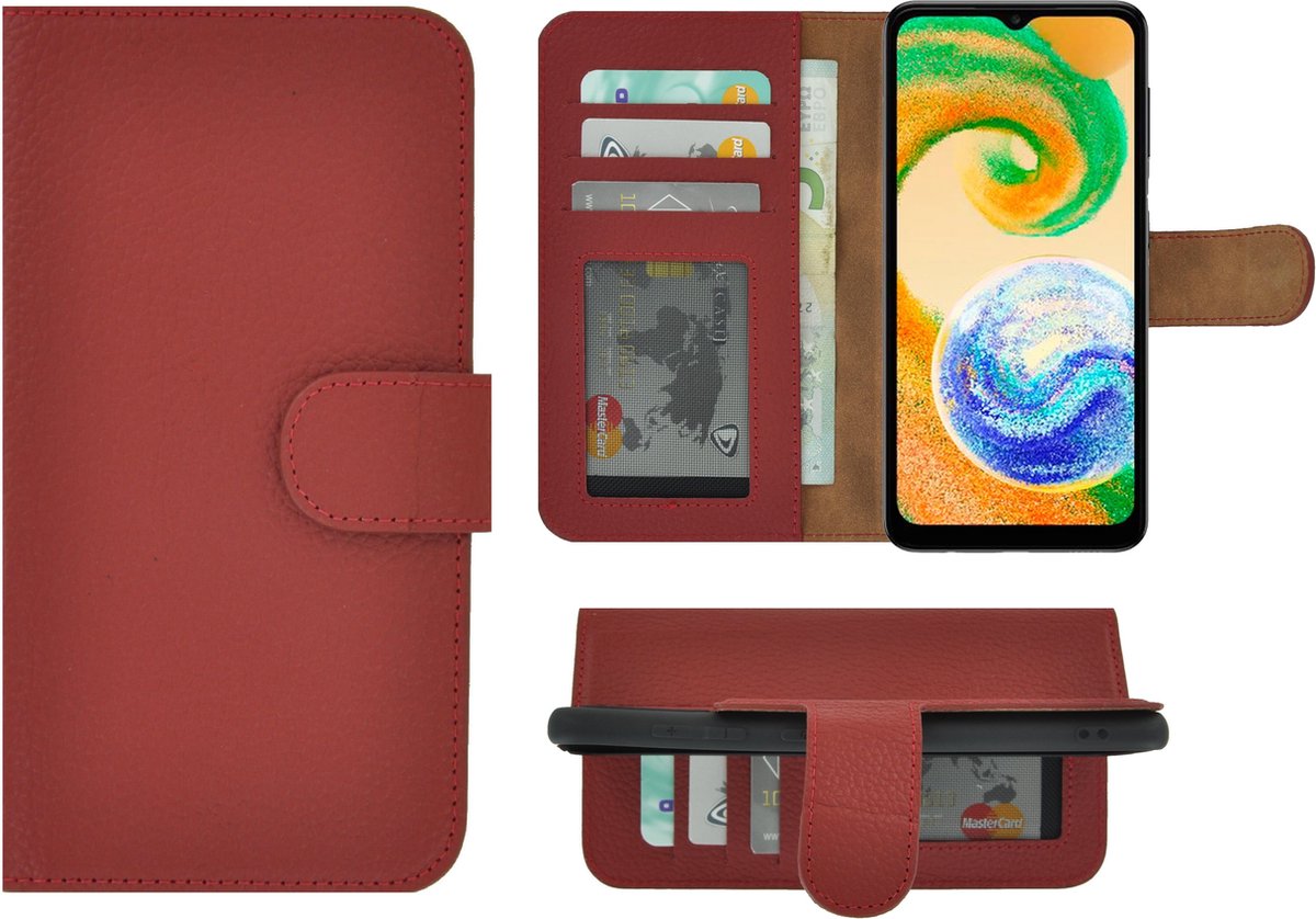 MoDo hoesje Geschikt voor Samsung Galaxy A04s - Echt Leer Book Case - Rood