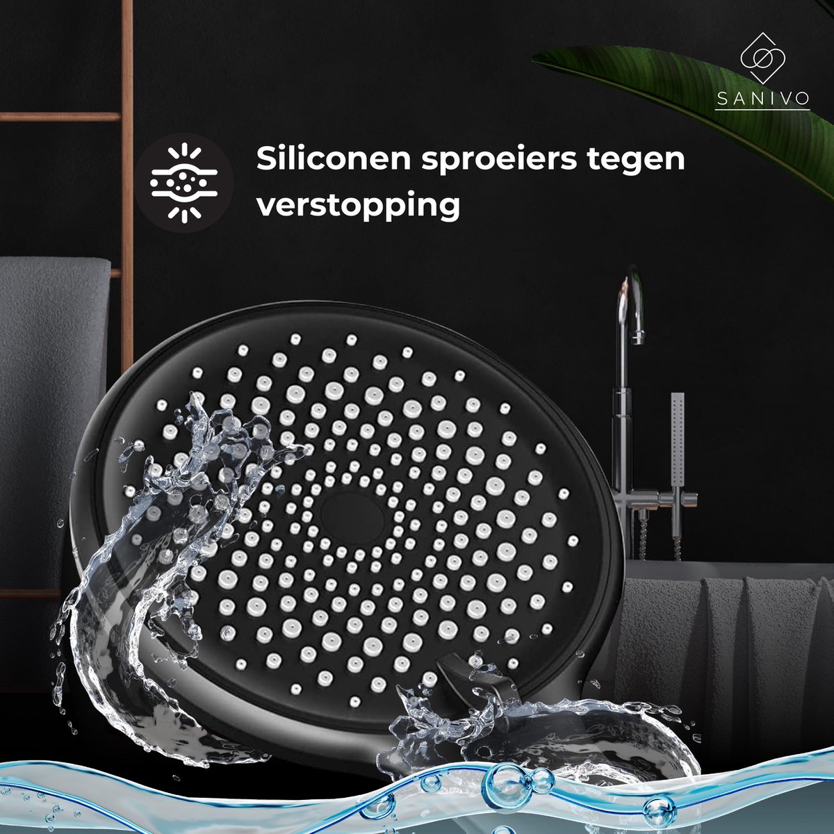 Douchekop Zwart incl. Douchekophouder Handdouche Hogedruk Douchekop