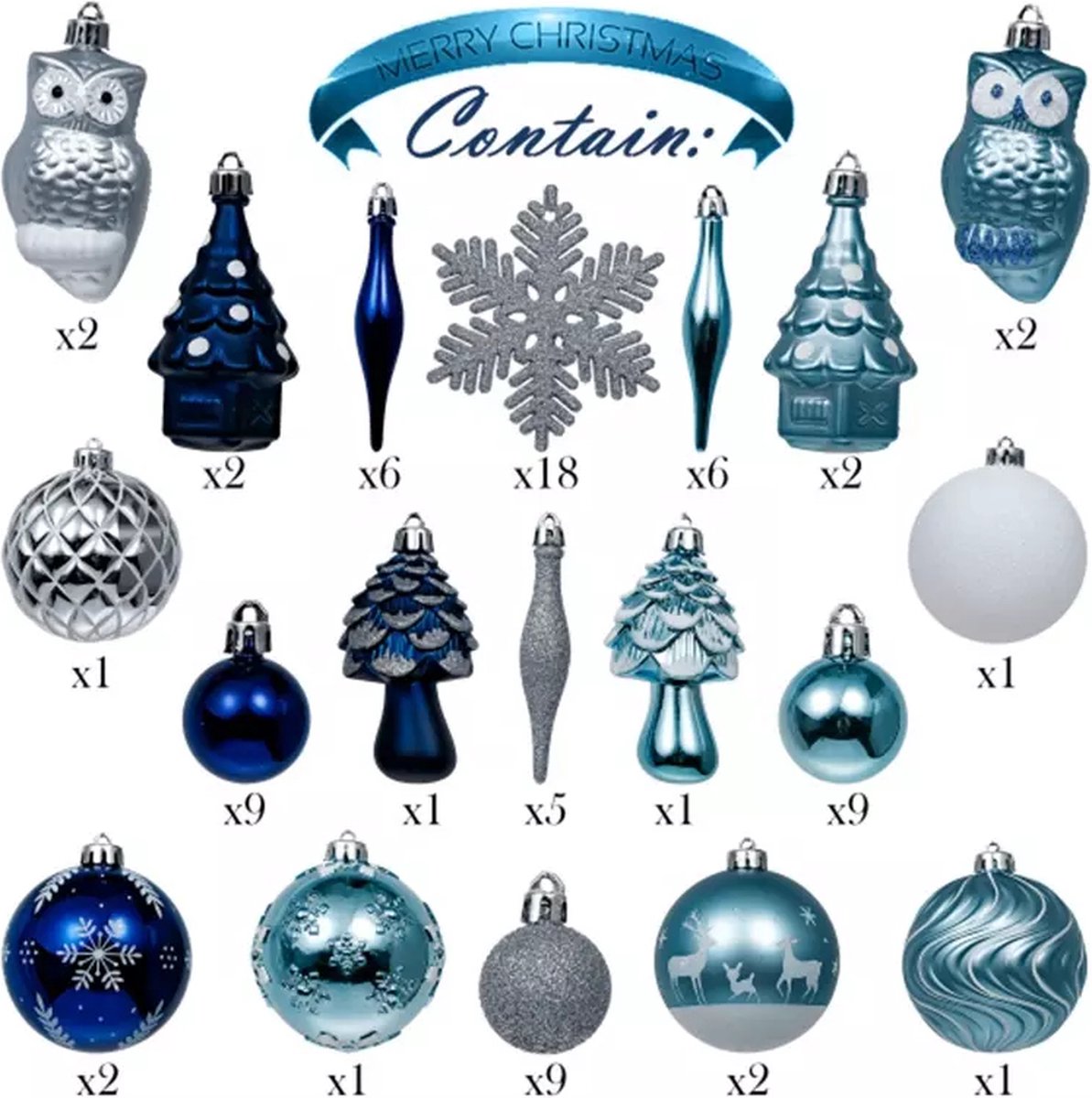 JMP Collections | Kerstballen | 80 Delige set | Kerstversiering | Onbreekbare kerstballen | Plastic | Kunststof | Blauw & Zilver