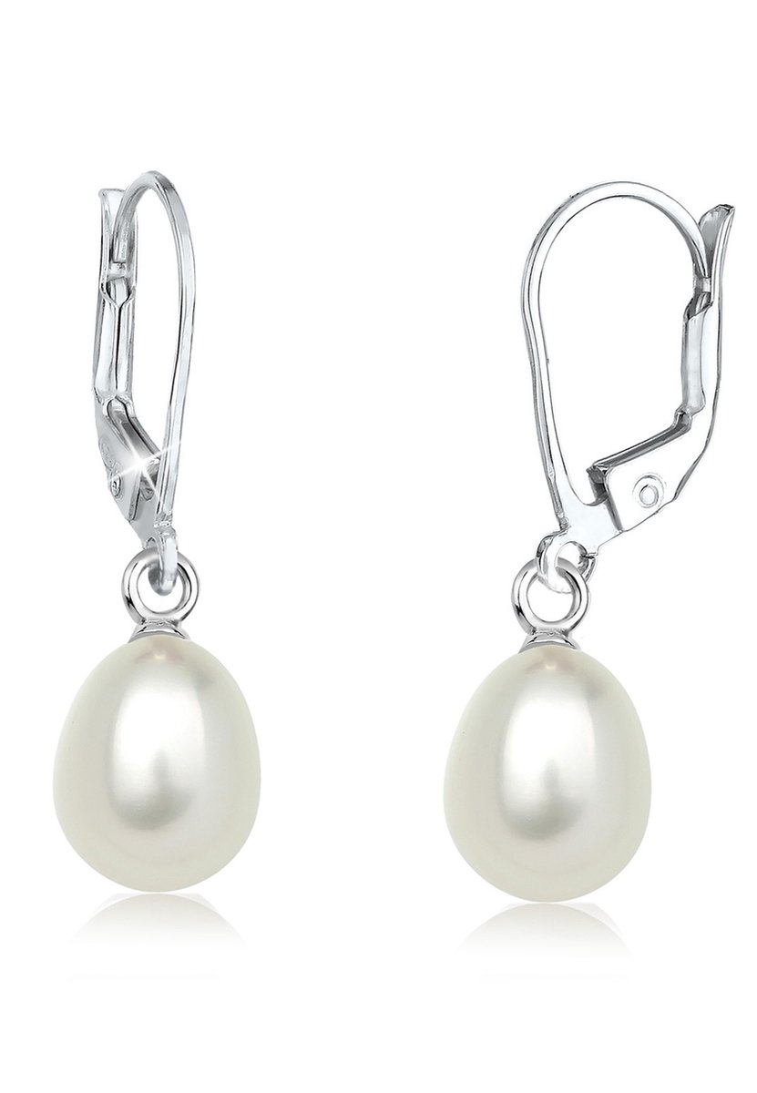 Elli - Oorbellen - Dames Oor Hanger Klassiek Basis met zoetwater gekweekte parel in 925 Sterling Zilver - Dames