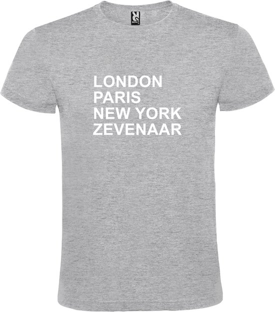 Grijs T-shirt 'LONDON, PARIS, NEW YORK, ZEVENAAR' Wit Maat L