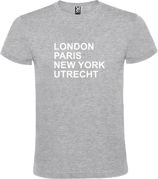 T-shirt Grijs 'LONDON, PARIS, NEW YORK, UTRECHT' Wit Taille 4XL