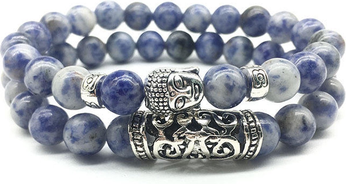 Kralen Armband met Buddha Beeld - Glans Blauw - Natuursteen - Boeddha Sieraden - Armbanden Heren Dames - Kralenarmband - Papa Cadeau Voor Mannen - Vaderdag