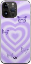 iPhone 14 Pro Max hoesje siliconen - Retro Hart Vlinder - Print - Paars - Apple Soft Case Telefoonhoesje - TPU Back Cover - Casevibes