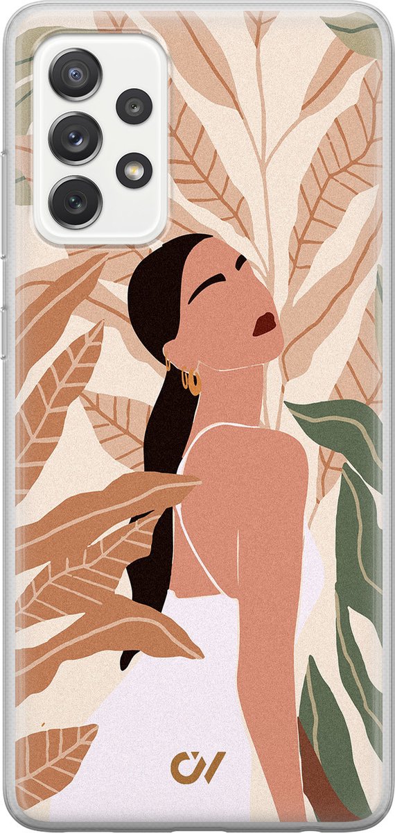 Samsung A52 hoesje - Modern Girl Botanical - Print / Illustratie - Beige - Soft Case Telefoonhoesje - TPU Back Cover - Casevibes