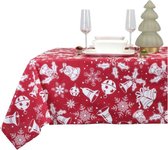 Unique Living Kerst tafelkleed - rood - 150 x 200 cm - polyester - met kerstprint - tafellakens