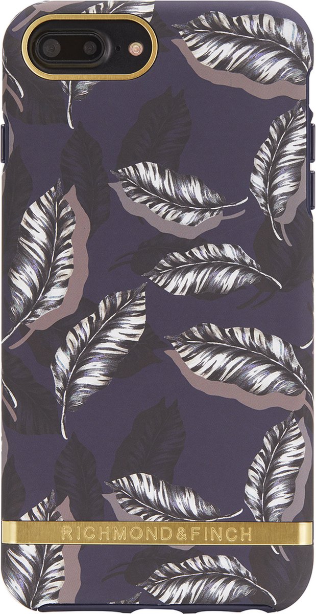 Richmond & Finch geschikt voor iPhone 6 Plus 6s Plus 7 Plus 8 Plus hoesje - Bladeren Blauw Case